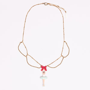 Romantic Ballerina Necklace with Red Bow