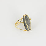 Rutilated Quartz Ring, Oval, Gold Plated Silver