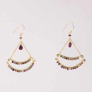 
                
                    Load image into Gallery viewer, Semicircles Pendant Earrings with Multi-coloured Toumalines
                
            