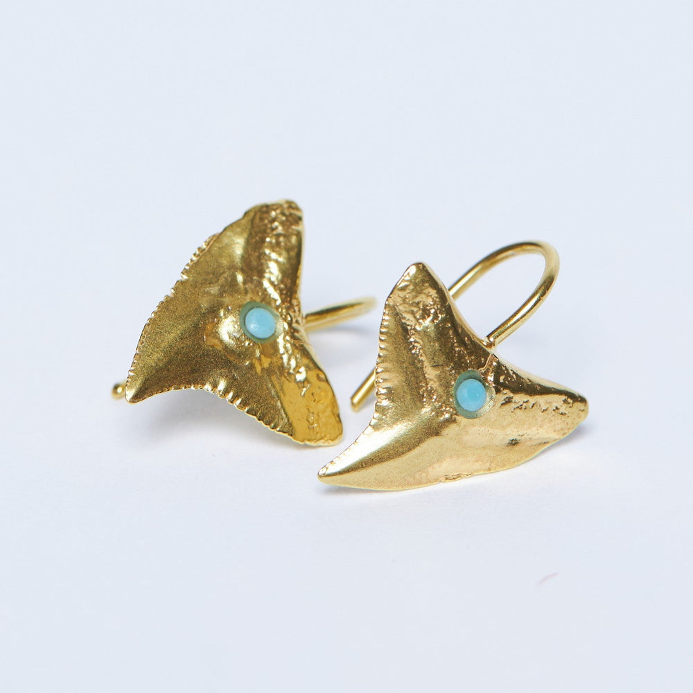 
                
                    Load image into Gallery viewer, Shark Tooth, Drop Earrings with Turquoise
                
            