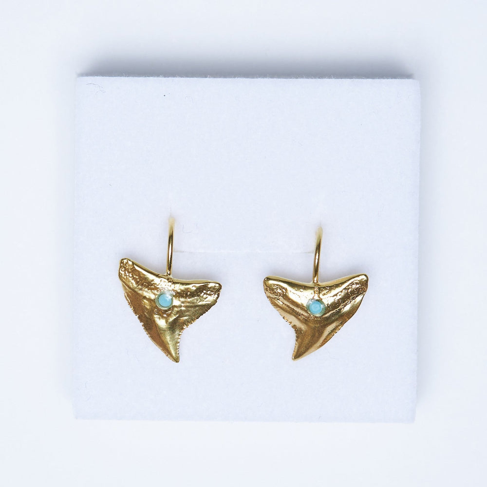 Shark Tooth, Drop Earrings with Turquoise