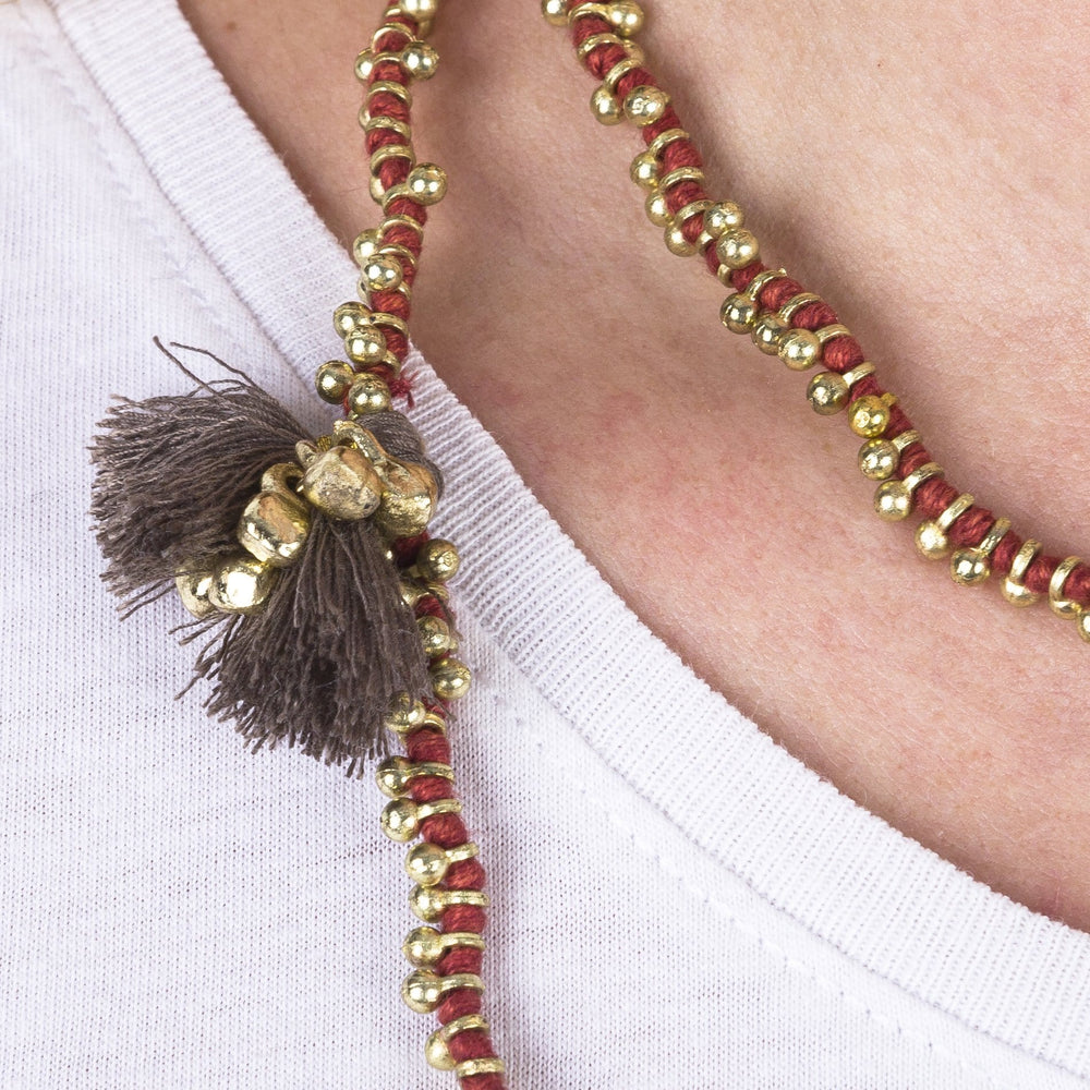 
                
                    Load image into Gallery viewer, Terracotta Necklace with Grey Tassels
                
            