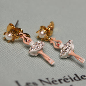 White Rhinestone Crystals, Mini Ballerina Earrings