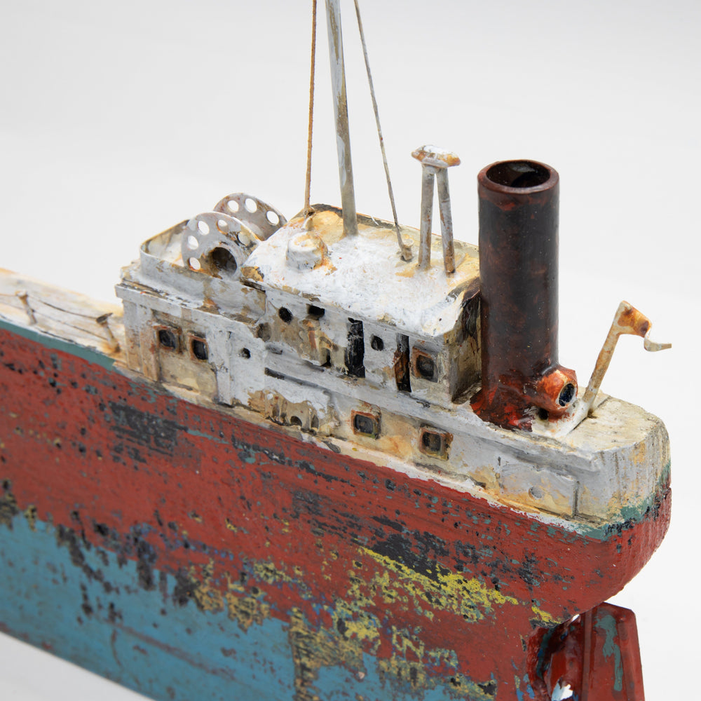 
                
                    Load image into Gallery viewer, Wooden Handmade Ship in Coral and Turquoise
                
            