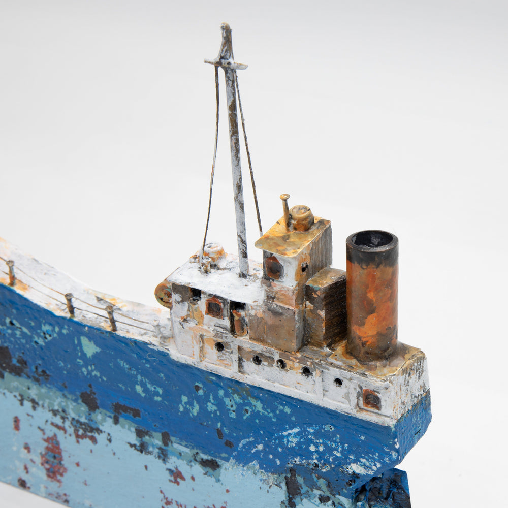 Wooden Handmade Ship in Sea Blue